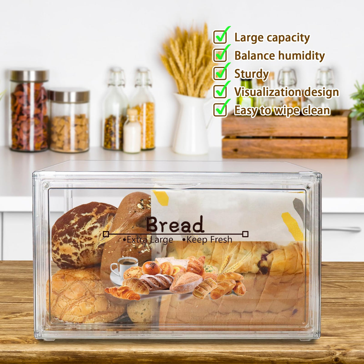 RISICULIS 2PCS Large Bread Box for Countertop, Stackable Double Layer Storage Container, Clear Boxes for Kitchen Counter, Bread Keeper for Homemade Bread, Bagel, Muffins, Rolls RISICULIS