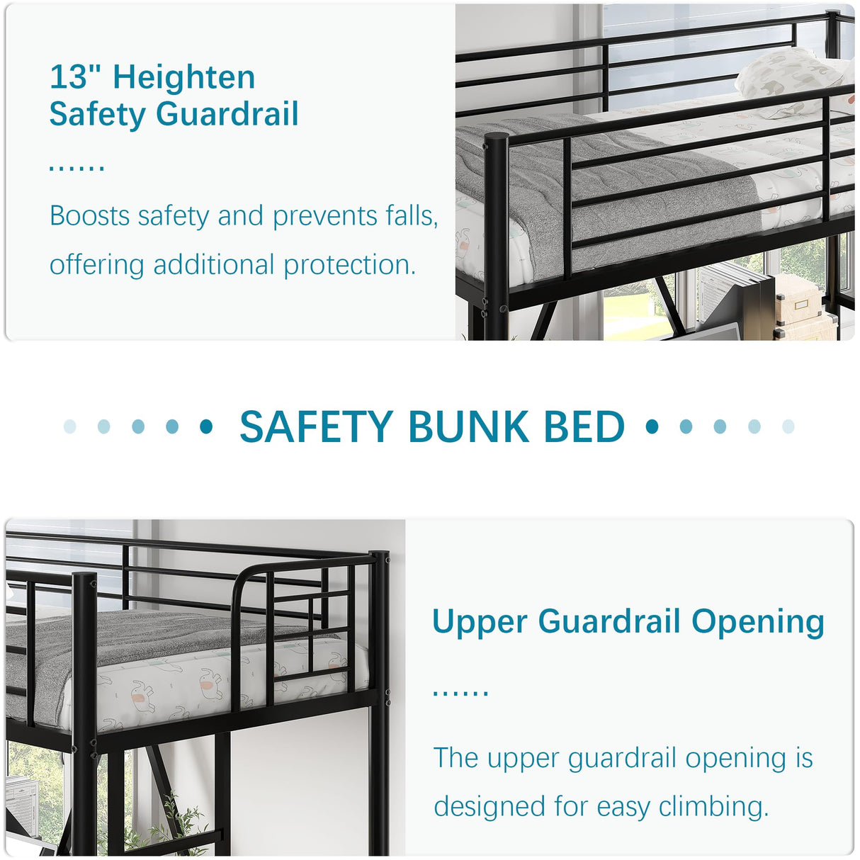 VECELO Twin Size Loft Bed with Full-Length Guardrails and Removable Ladder, Heavy-Duty Metal Frame, Space-Saving Design & Noise-Free, Black VECELO