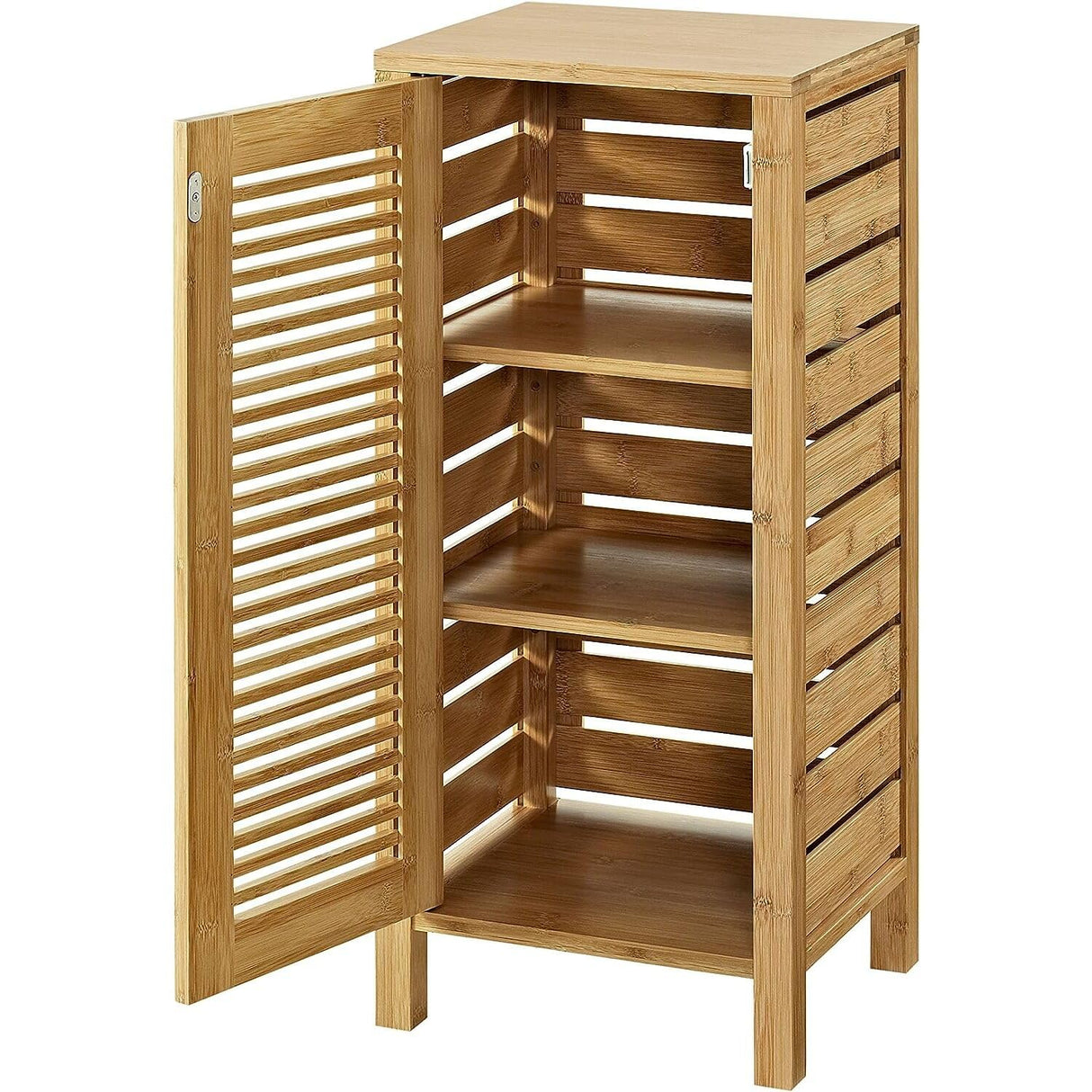 Linon Bracken 3 Shelf 1 Door Bathroom Storage Floor Cabinet, Bamboo Natural Bamboo Linon