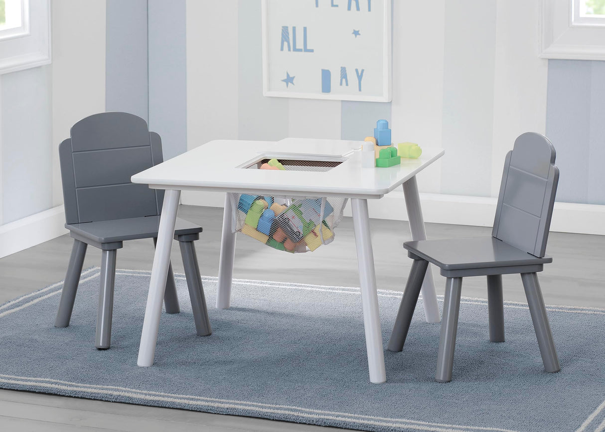 Delta Children Finn Table and Chair Set with Storage, White/Grey Delta Children