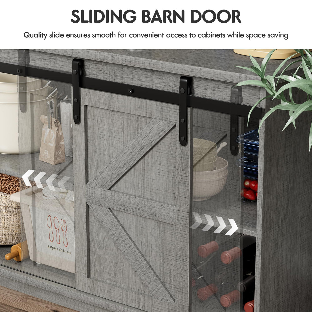 Shahoo Farmhouse Sideboard Buffet Cabinet, Coffee Bar Storage with Sliding Barn Doors, Shelf for Home Dining Room, 27.5 Height, Grey Shahoo