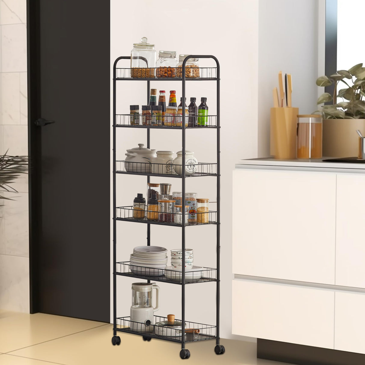 JOIN IRON 6-Tier Slim Rolling Cart,Narrow Shelving,Kitchens, Bathroom, Garages, Laundry Rooms, Offices,10" D x 22.8" W x 61" H JOIN IRON
