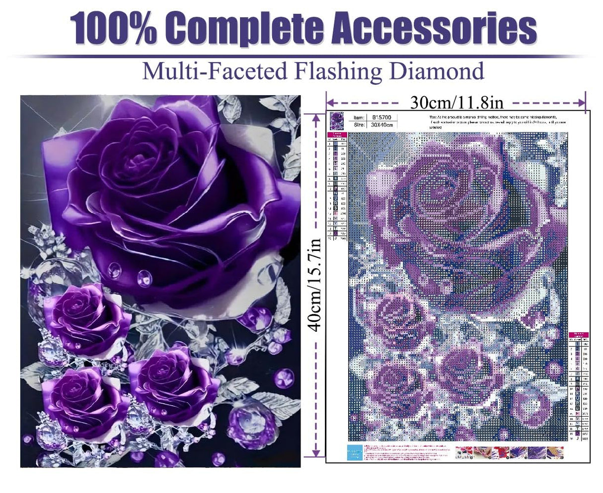 STGLCR Rose Diamond Painting Kits for Adults Purple Rose DIY 5D Diamond Art Kits Full Drill Diamond Dots Flowers Paintings with Diamonds Gem Art and Crafts Home Decor 12x16inch STGLCR