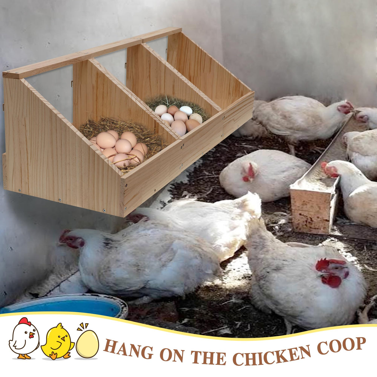 Hens Nesting Box, 3 Packs Single Compartment Solid Wood Chicken Nesting Boxes for UP to 15 Hens, Large Duty Laying Nest Box for Duck and Poultry (3 Packs) CSQOO