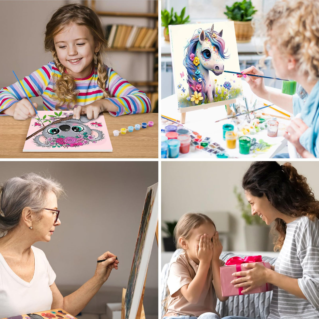 MISCER 4 Pack Animals Paint by Numbers for Kids Adults, Cartoon Paint by Number Kits for Kids, DIY Animals Oil Painting Suitable for Home Decoration (8x8inch) MISCER