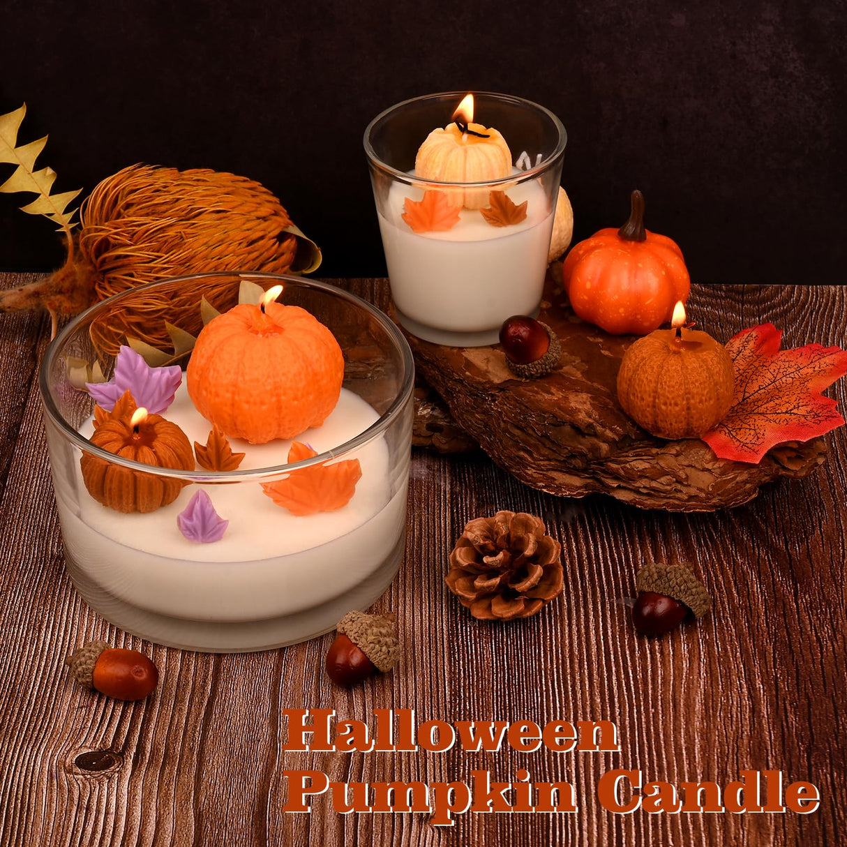 HUAKENER 5 Pack Pumpkin Candle Molds, 3D Pumpkin Silicone Mold for Candle, Epoxy Resin Casting, Halloween Thanksgiving Home Decor HUAKENER