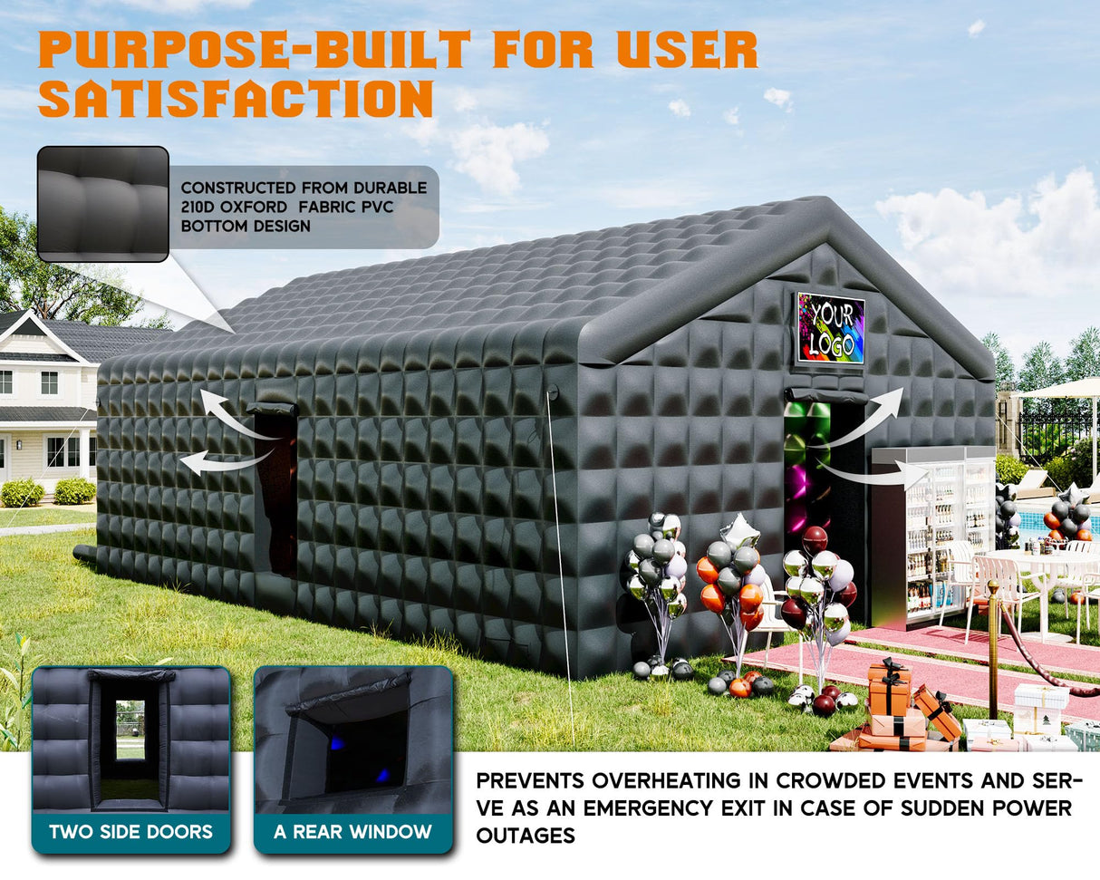 Albott 30x20x14 FT Large Black Inflatable Night Club Tent for Adults with 2 Side Doors, Inflatable Nightclub with Logo Area Gazebo Event House for Wedding Birthday Backyard Party Albott