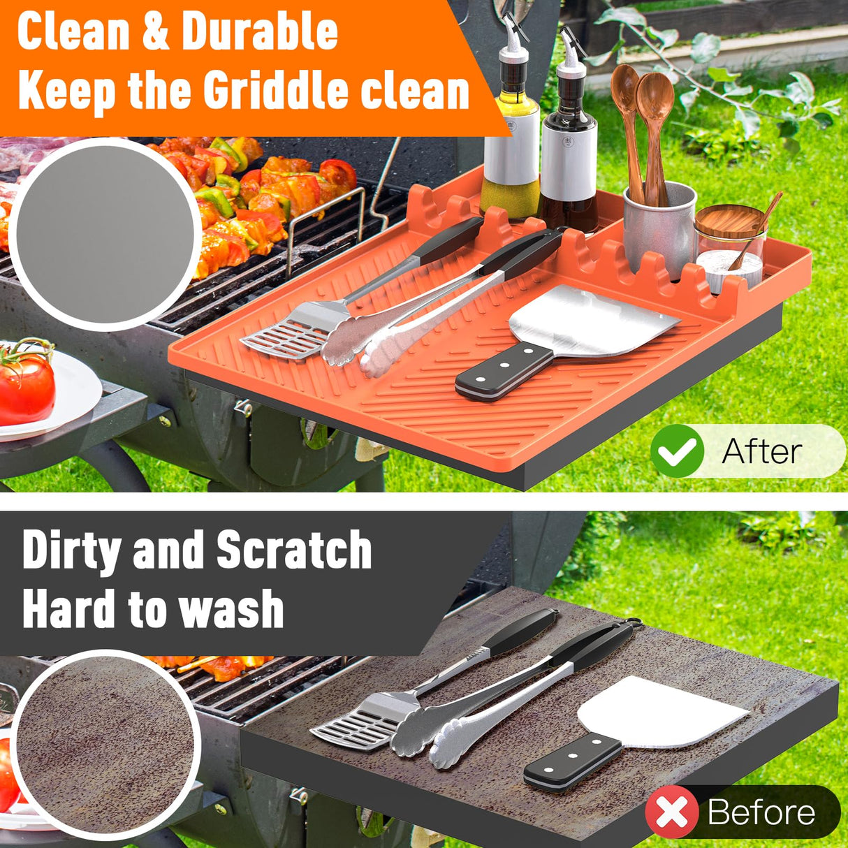 Silicone Grill Mat Compatible with Blackstone, Silicone Griddle Tools Mat with Drip Pad, Spatula Mat for Outdoor Grill Kitchen Counter (Orange) lanlw