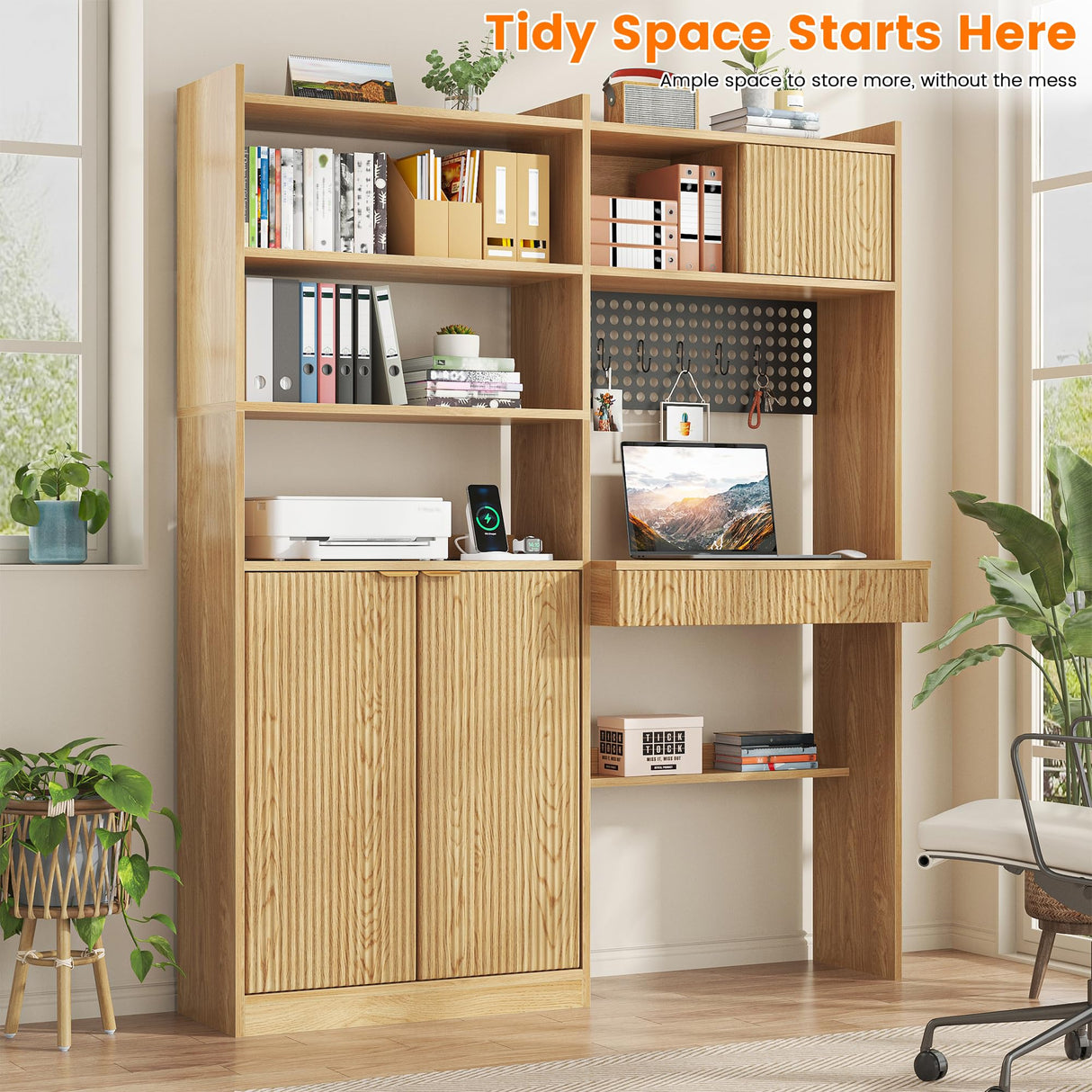 Semoic 70.87" Tall Bookshelf with Door & Drawer, 6 Tier Wooden Bookcase with LED Light & Power Outlets, Large Wide Book Shelf with Storage Cabinet, Floor Standing Display Shelf for Living Room, Brown Semoic