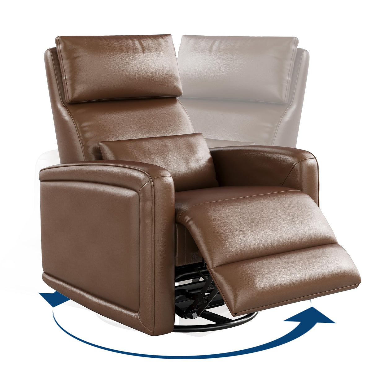 Adult Manual Recliner Chair, 360° Swivel Sofa Rocker, Faux Leather Single Sofa with Adjustable Backrest and Footstool, Modern Wingback Recliner with Hidden Pull Tabs, Living Room Armchair, Brown IDEALHOUSE