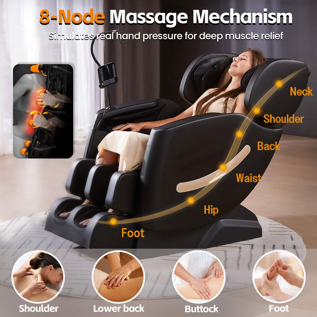 2026 Massage Chair, Zero Gravity Massage Chair Full Body Recliner w/Heat Therapy, 10 Fix Points, Airbag, Auto Mode, Extendable Footrest, LCD, Bluetooth, Gift for Parents & Living Room, Bedroom(Black) GOLD TIME