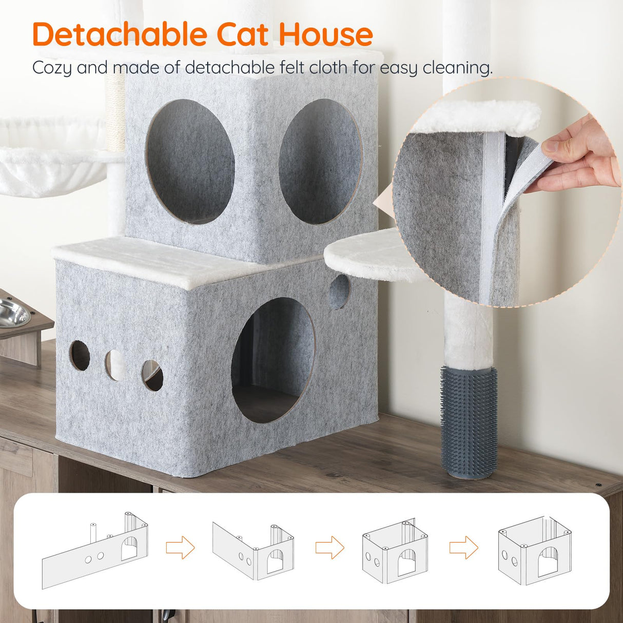HOOBRO Cat Tree with 47.2" Dual Litter Box Enclosure, 63.4" Tall Multi-Functional Tower for Cats, Hidden Litter Box Enclosure Furniture, with Feeding Bowls, Scratching Posts, Hammocks, Greige BG23MZ03 HOOBRO