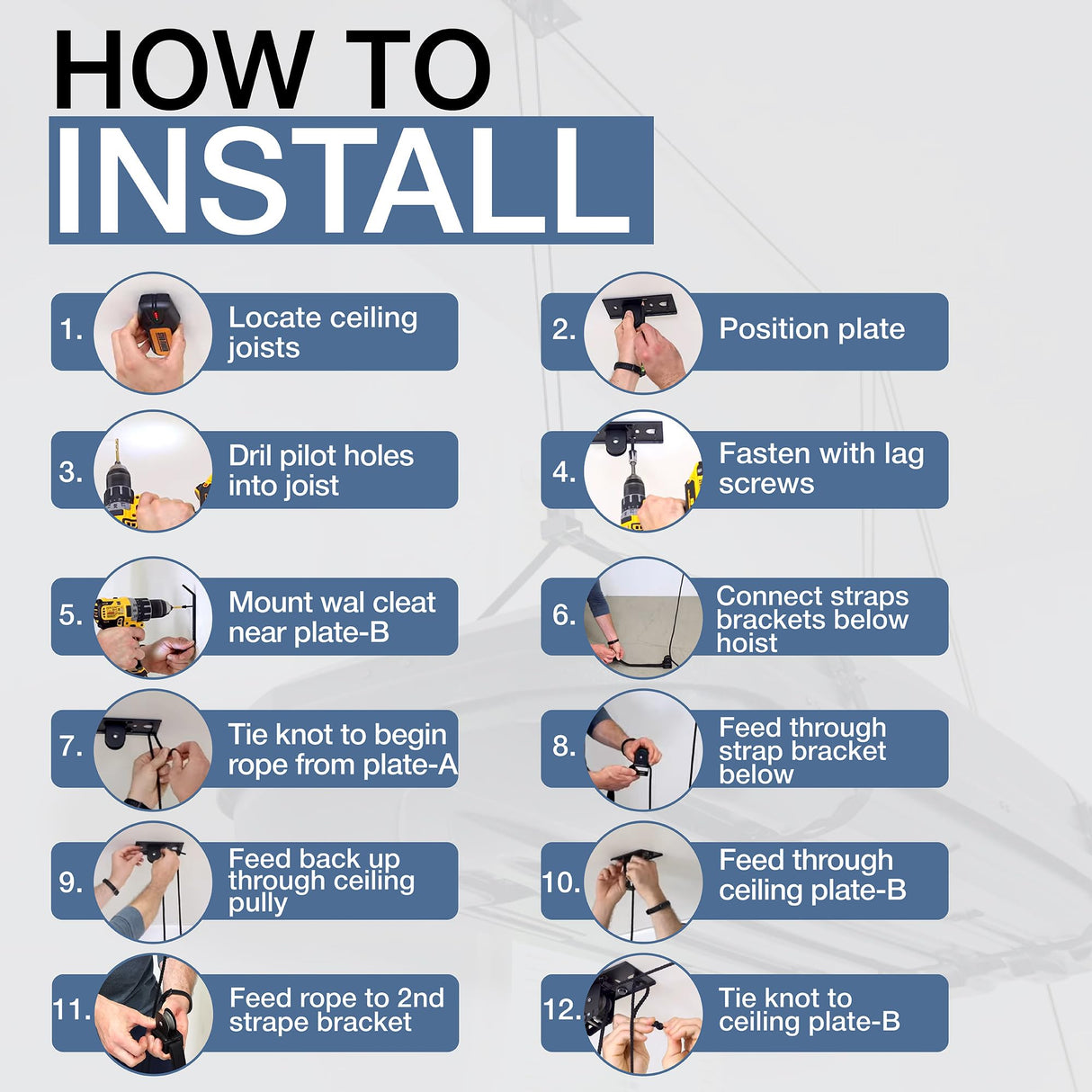 StoreYourBoard Cargo Box Pulley System – Heavy-Duty Garage Hoist Lift for Rooftop Carriers – Garage Storage & Garage Organization Ceiling Hoist with Pulley – Holds 150 lbs - Fits 8–10 ft Ceilings StoreYourBoard