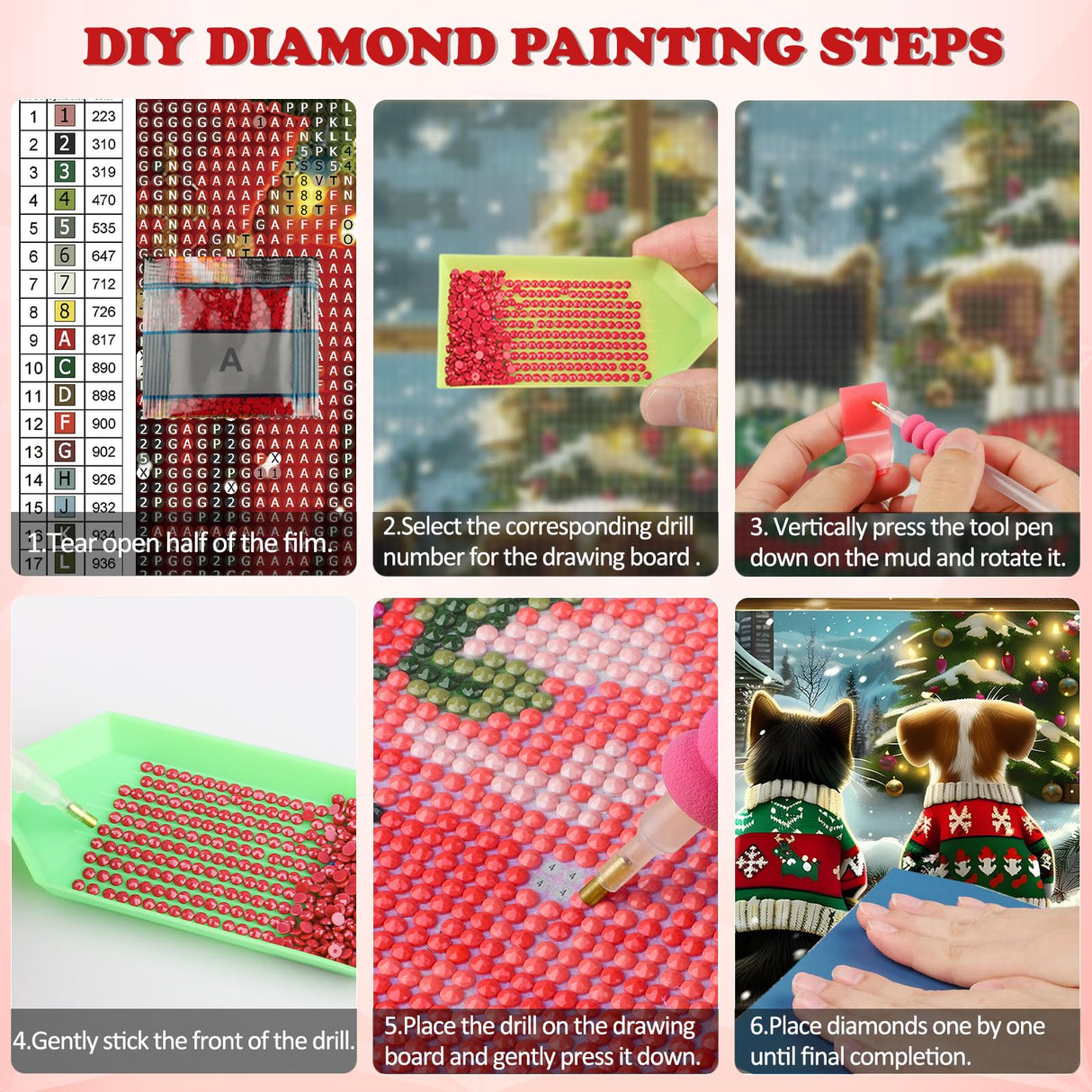 DOMROM Christmas Diamond Painting Kits, Dog and Cat 5D Diamond Art Kits,Gem Art Painting with Diamonds Dots, Arts and Crafts for Beginners Adult Wall Decor 12 x 16inch DOMROM