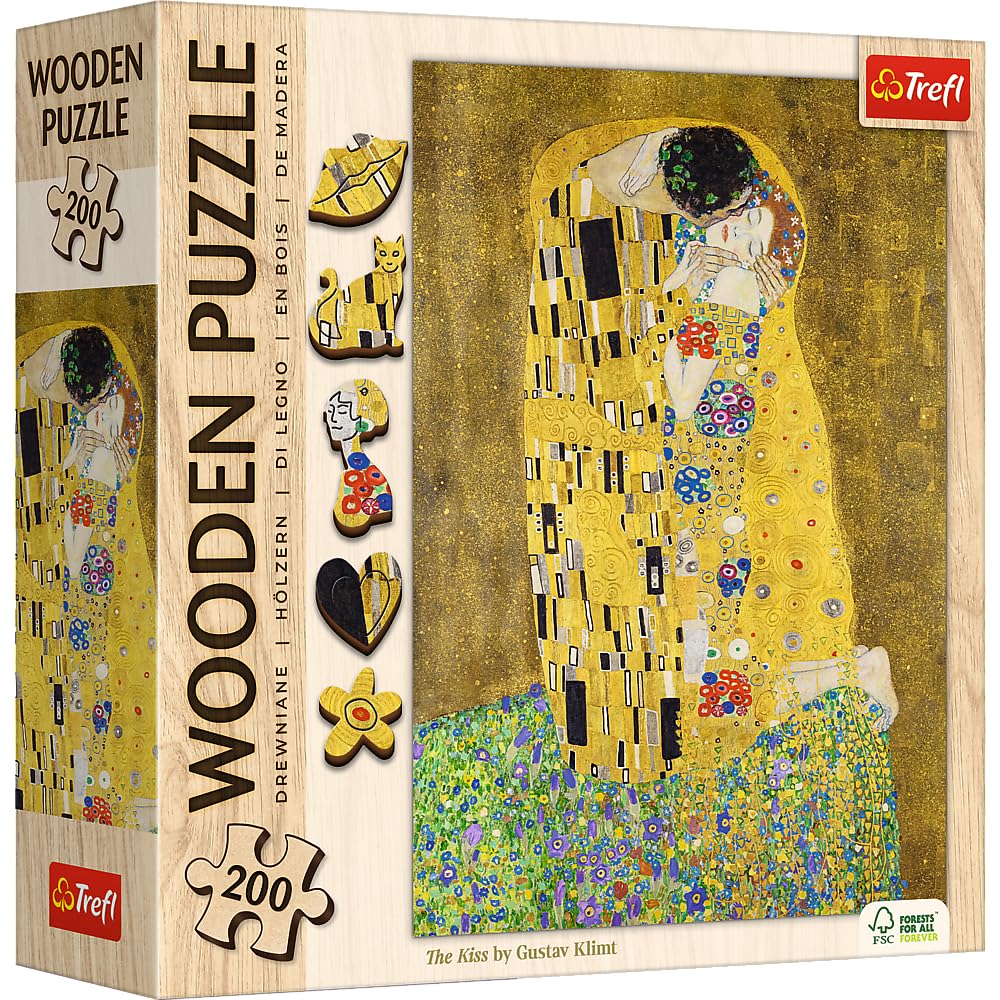 Trefl The Kiss - Gustav Klimt 200 Jigsaw Puzzle Wood Craft Irregular Shapes, 5 Special Puzzles, Famous Paintings and Artists, Creative Fun for Adults and Children from 9 Years Old Trefl