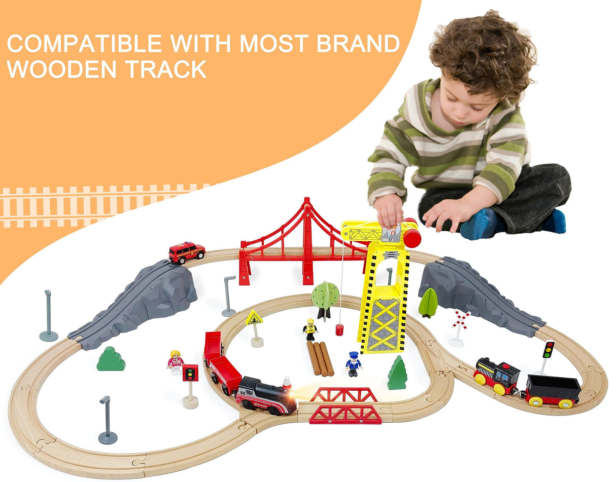 Battery Operated Train for Wooden Track, Motorized Train for Toddlers 3+ Years Old, 3Pcs Train Toy Set Electric Train Compatible with Thomas, Brio, Chuggington, Melissa and Doug Z MAYABBO