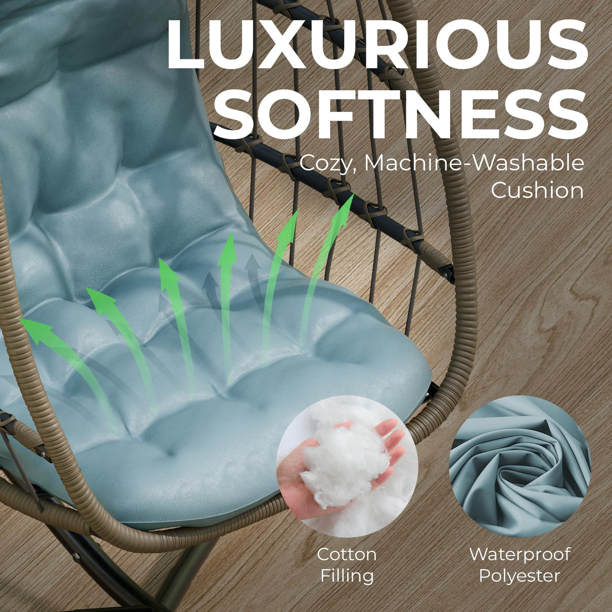 Econohome Hanging Egg Chair with Stand - Indoor/Outdoor Swing Hammock Chair with Plush, Washable Cushions, 350LBS Capacity, Ideal for Relaxation in Bedrooms, Balconies, Gardens, and Patios EconoHome