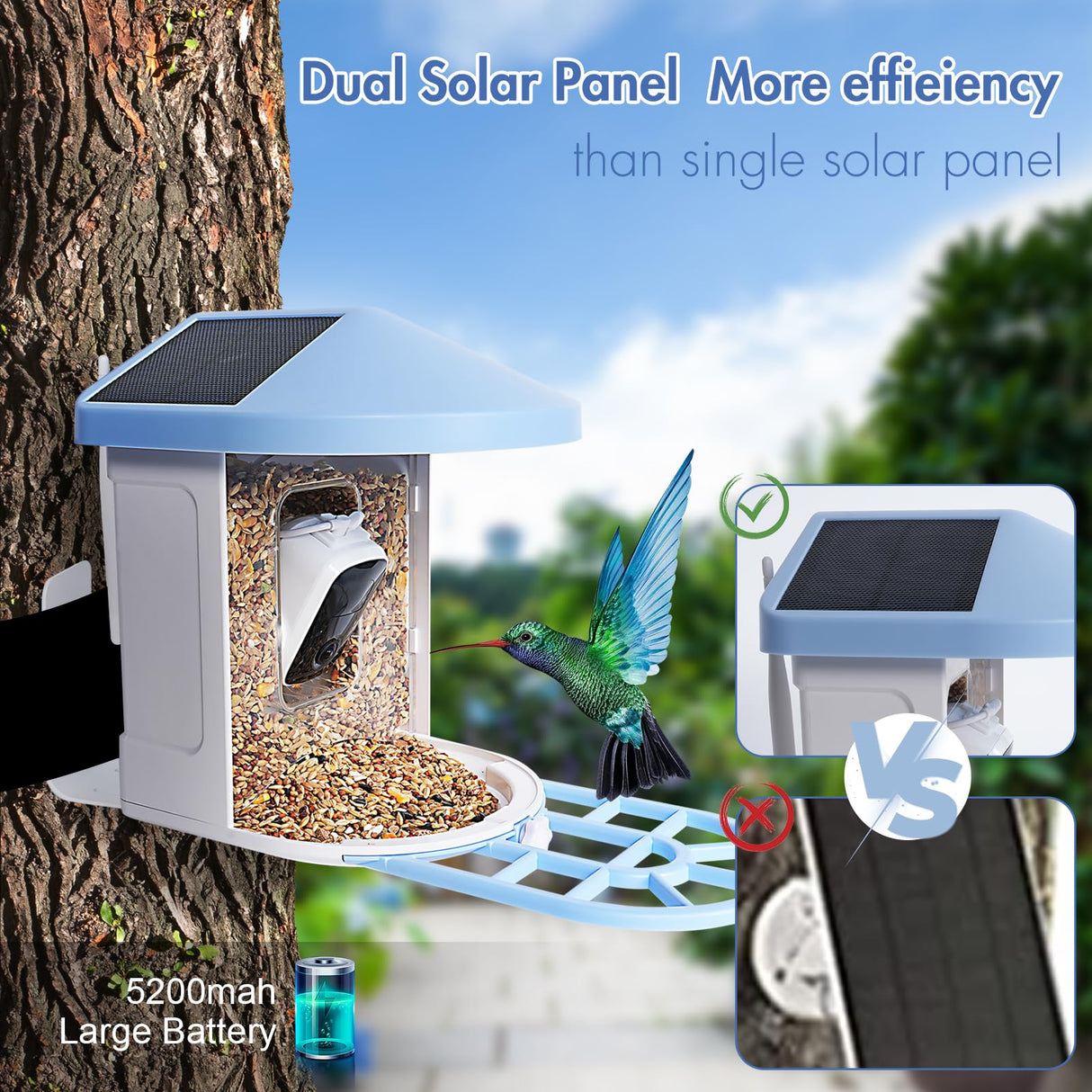 Smart Bird Feeder with Camera,Bird House Camera with AI Identify Bird Species,1080P HD Bird Watching Camera Auto Capture Bird Videos & Solar SMBDFOD