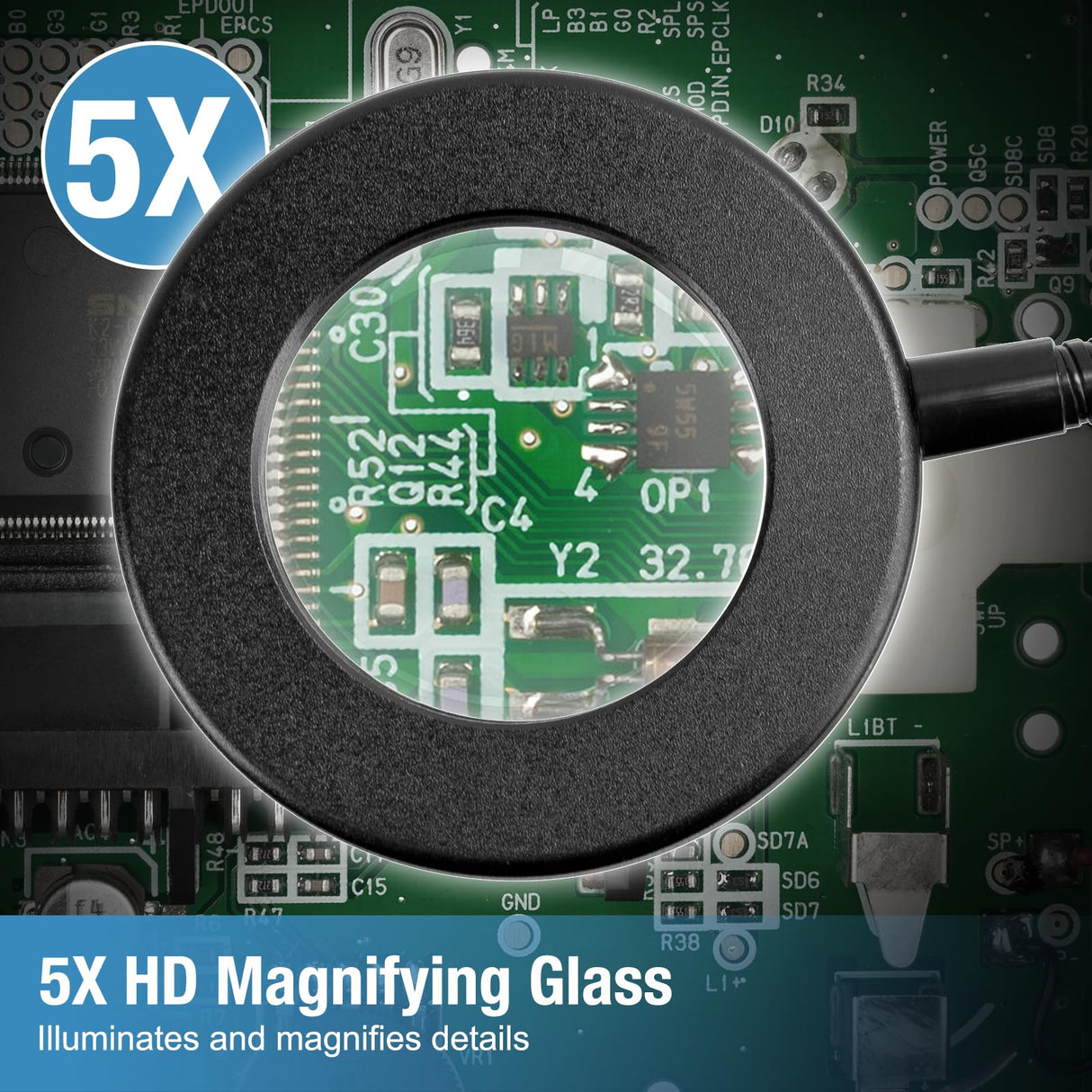 Magnetic Helping Hands Soldering Station with 4 Flexible Helping Hands, 5X Magnifying Glass and Adjustable Light with 4 Magnetic PCB Holder on Large Non-Slip Base for Electronic Repair OBDMONSTER