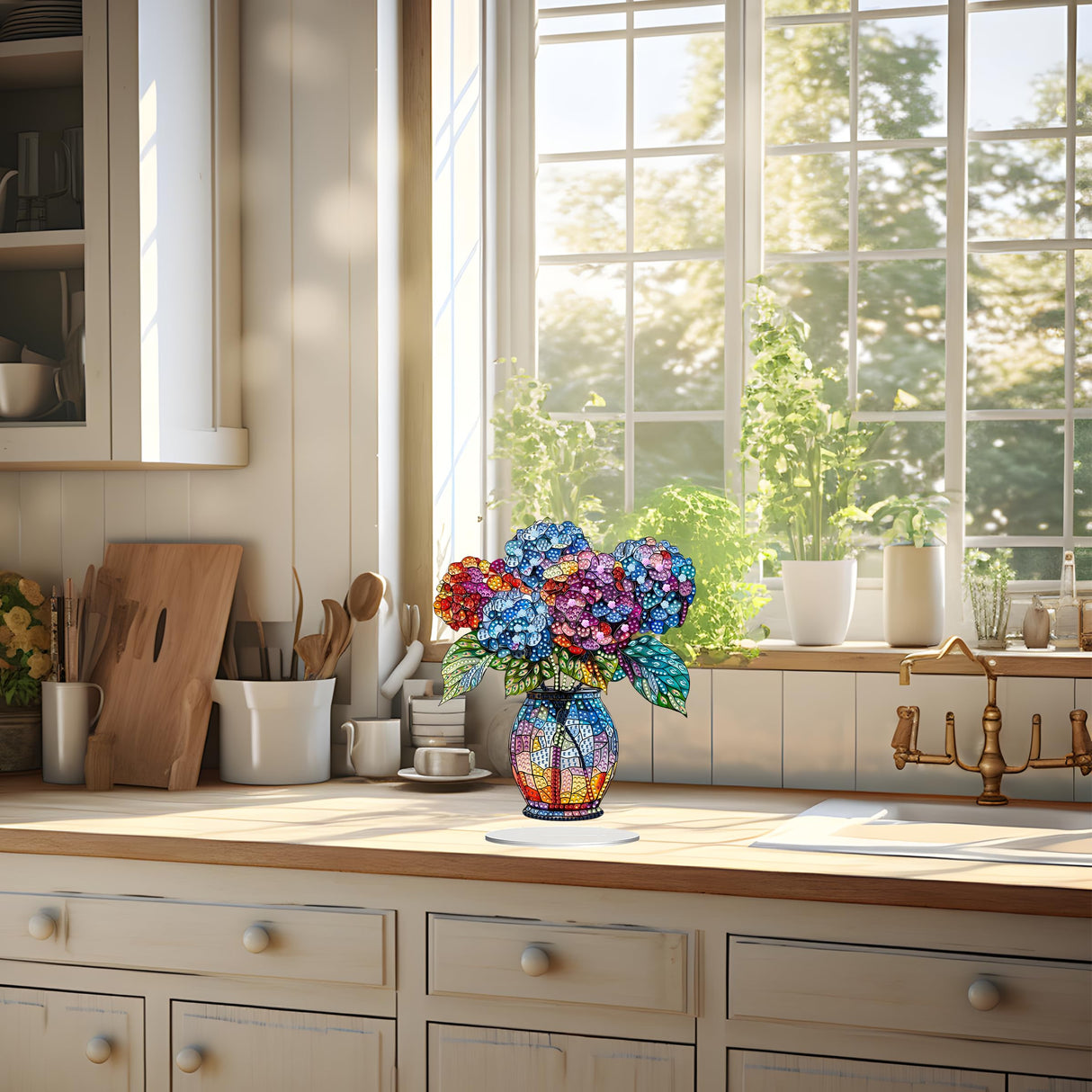 JJFox DIY Vase Tabletop Diamond Art Painting Kit,Special Shaped Rhinestone Desk Placement Ornament,Home Stand Up Gem Painting Craft Kit,Double Sided JJFox