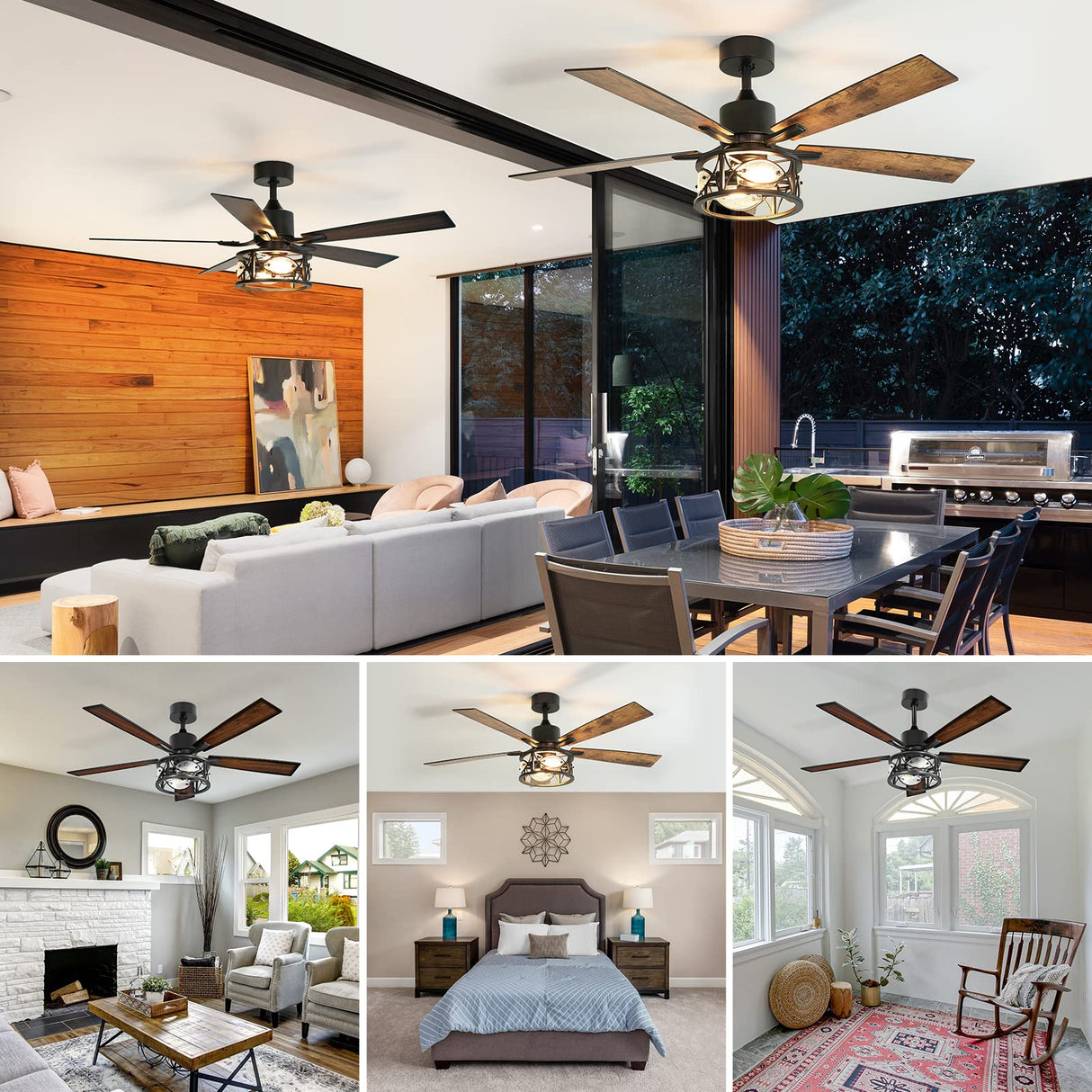 Consciot Ceiling Fan With Lights, 52 Inch Farmhouse Indoor Ceiling Fan With Remote, Quiet Reversible DC Motor, 5 Double Finish Wood Blades, Easy Dual Mount, Support Dimmable 2*E26 Bulbs(not included) Consciot