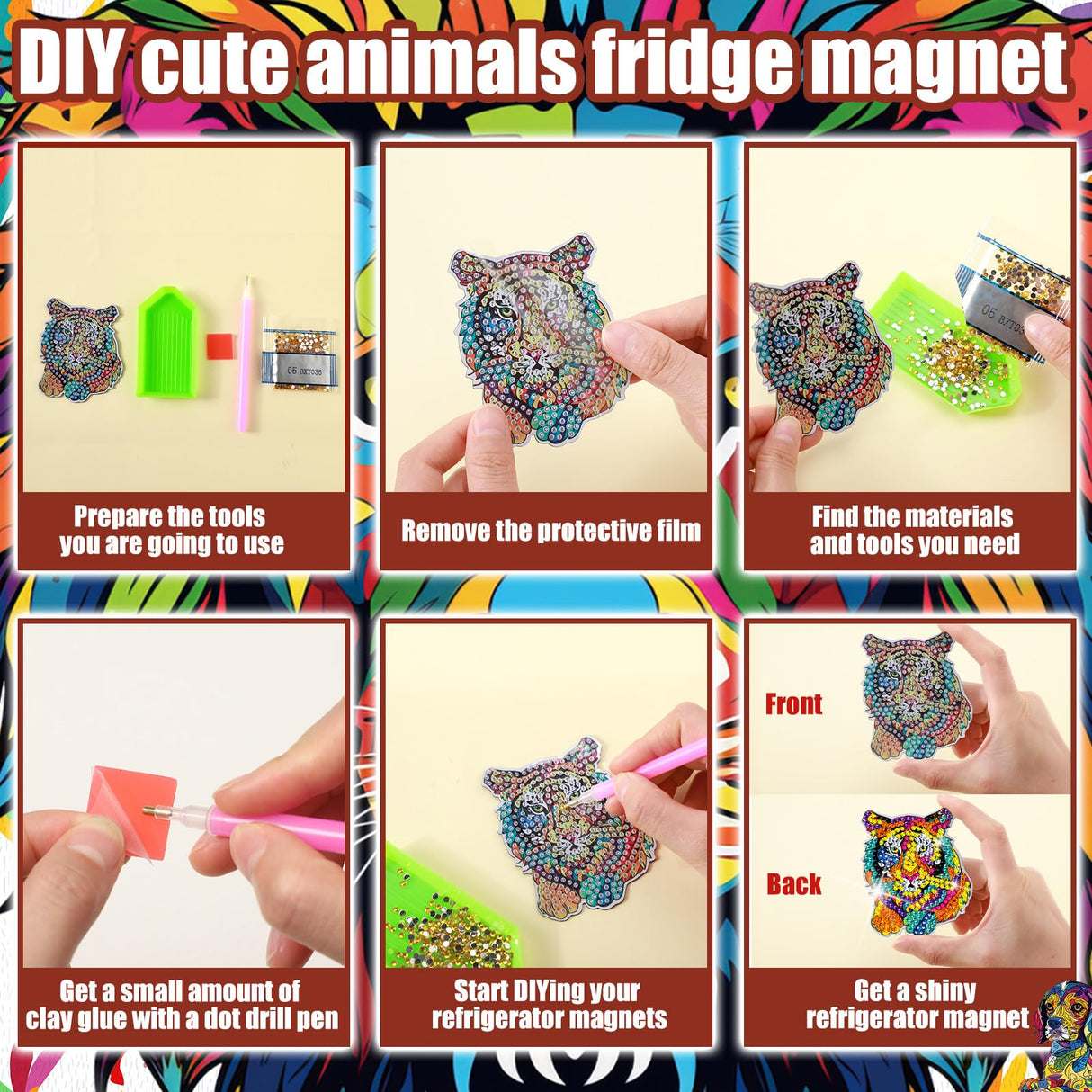 Remuuly 30 Pcs Diamond Painting Magnets Summer Diamond Art Magnet Kits for Adults Spring Flower Animal Cupcake 5D Rhinestones Refrigerator Magnetic Stickers for Fridge DIY Crafts Gifts(Animal) Remuuly