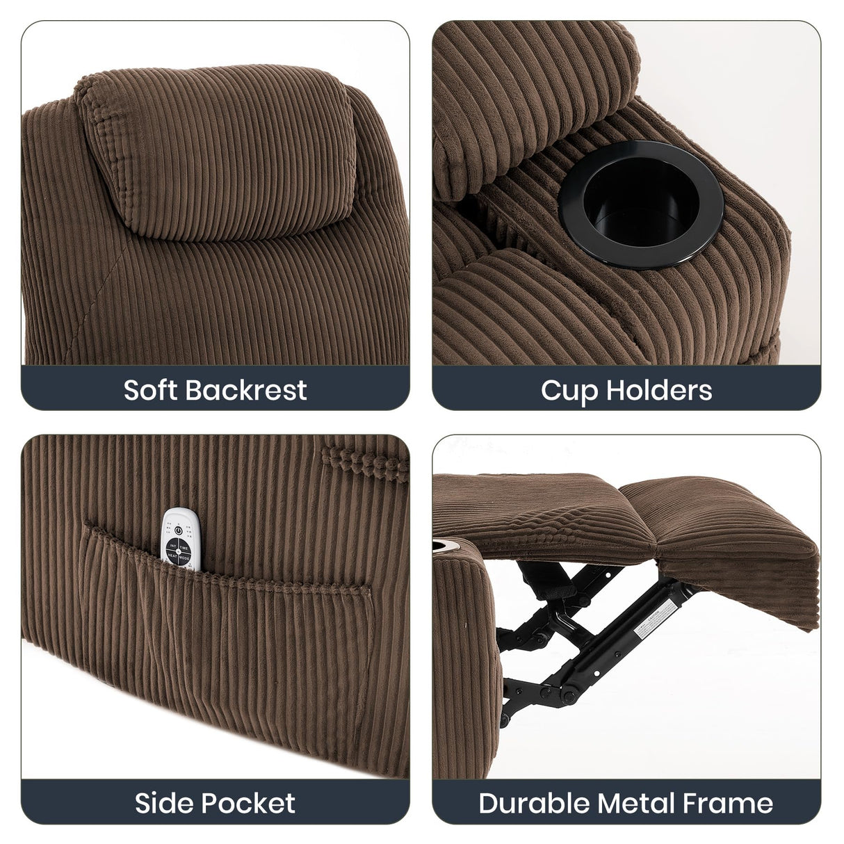 Electric Power Lift Recliner Chair for Elderly, Power Lift Reclining Sofa Chairs for Adults,Living Room Chair with Massage & Heat,Side Pockets and 2 Cup Holders,Brown GarveeHome