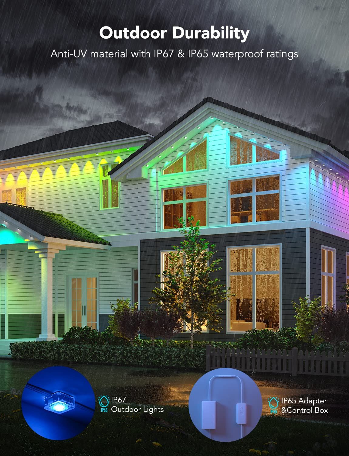 Govee Permanent Outdoor Lights, Smart RGBIC Outdoor Lights with 75 Scene Modes, 150ft with 108 LED Christmas Lights, IP67 Waterproof for Christmas Decorations, Work with Alexa, Google Assistant, White Govee