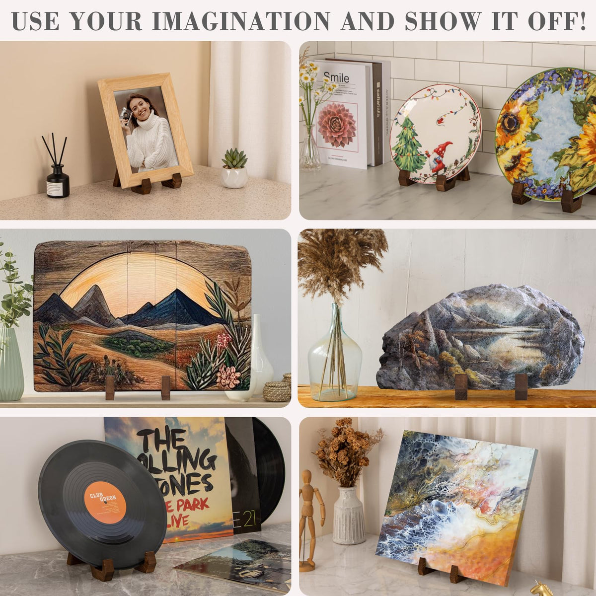 ANBOXIT Plate Display Stand, 6 Inch Plate Holder for Displaying, Decorative Picture Frame Dish Photo Plaque Platter Wood Stand ANBOXIT