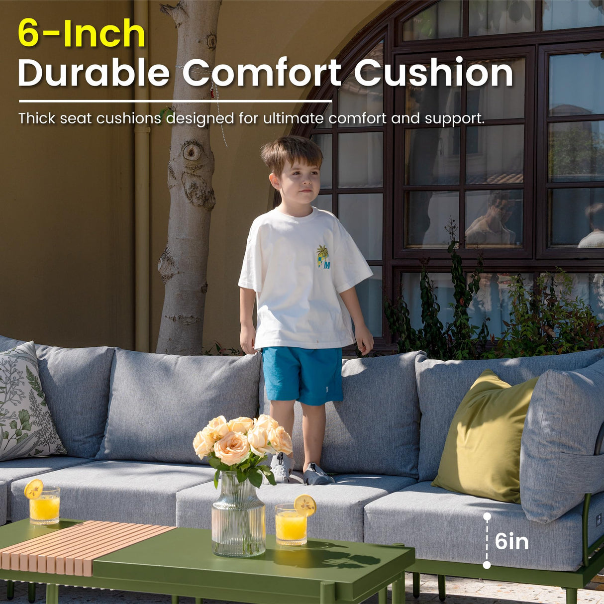 Sundale Outdoor 7 Pieces Metal Patio Furniture Set, Outdoor Sectional Sofa w/6 Inch Olefin Cushion and Coffee Table, Modern Outdoor Conversation Sets Sundale Outdoor