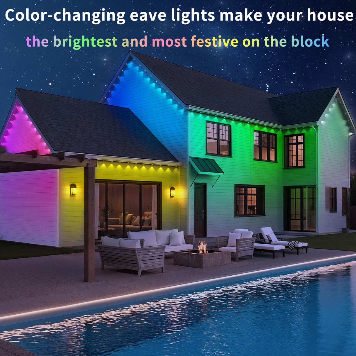 YIBULAYIN 100FT Permanent Outdoor Lights Waterproof, Smart RGB Eaves Lights with App/Remote Control, DIY Scene Modes, LED Outdoor Lighting for Christmas Holidays Daily Party House Roof Lighting YIBULAYIN