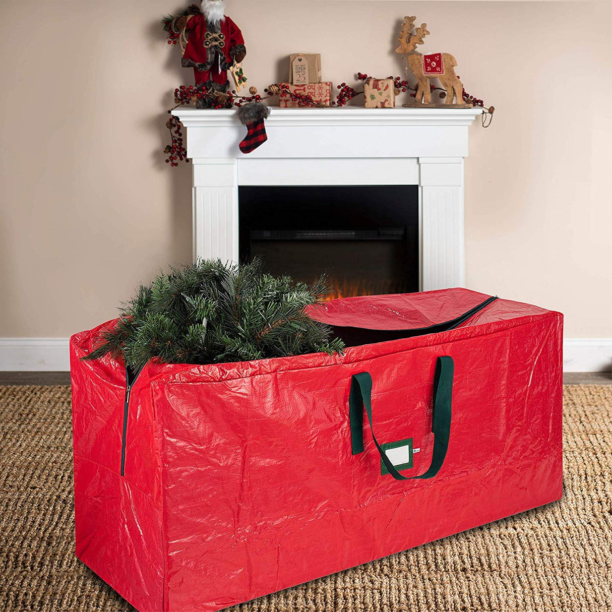 ZOBER Christmas Tree Storage Bag - Fits 9 Ft Artificial Trees - Plastic, Waterproof Christmas Tree Bag - Strong, Durable Handles - Labeling Card Slot - Red ZOBER