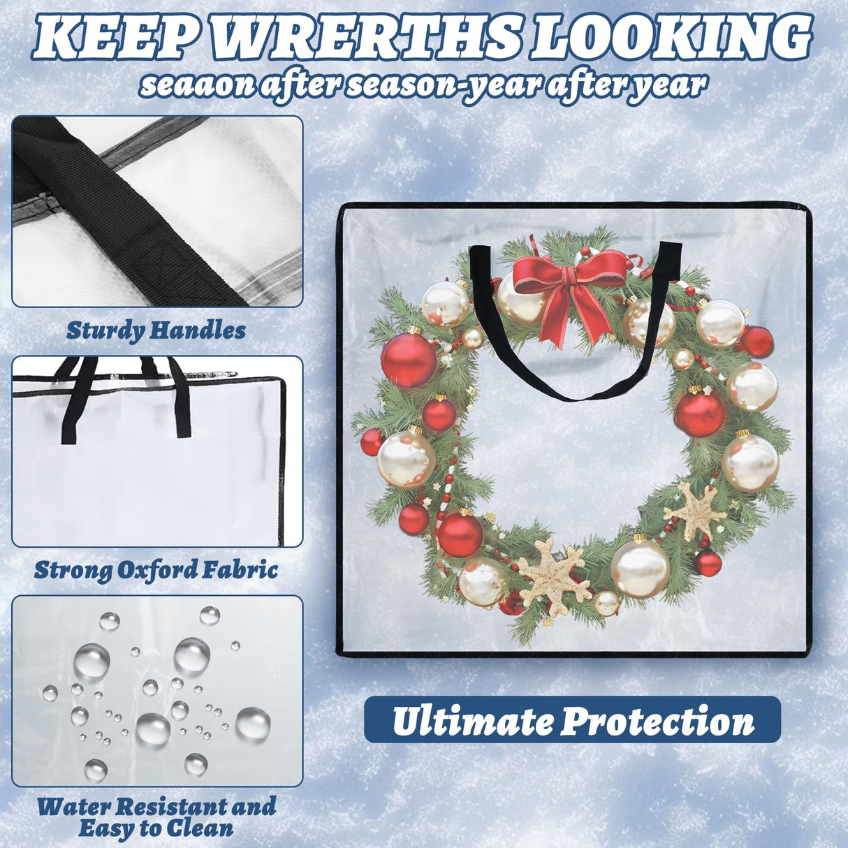 LDXDRU 5 Pack Wreath Storage Container, 26" Christmas Wreath Storage Bag, Clear Plastic Wreath Bags with Sturdy Handles for Holiday Wreaths Storage, Bed Sheet & Blanket LDXDRU