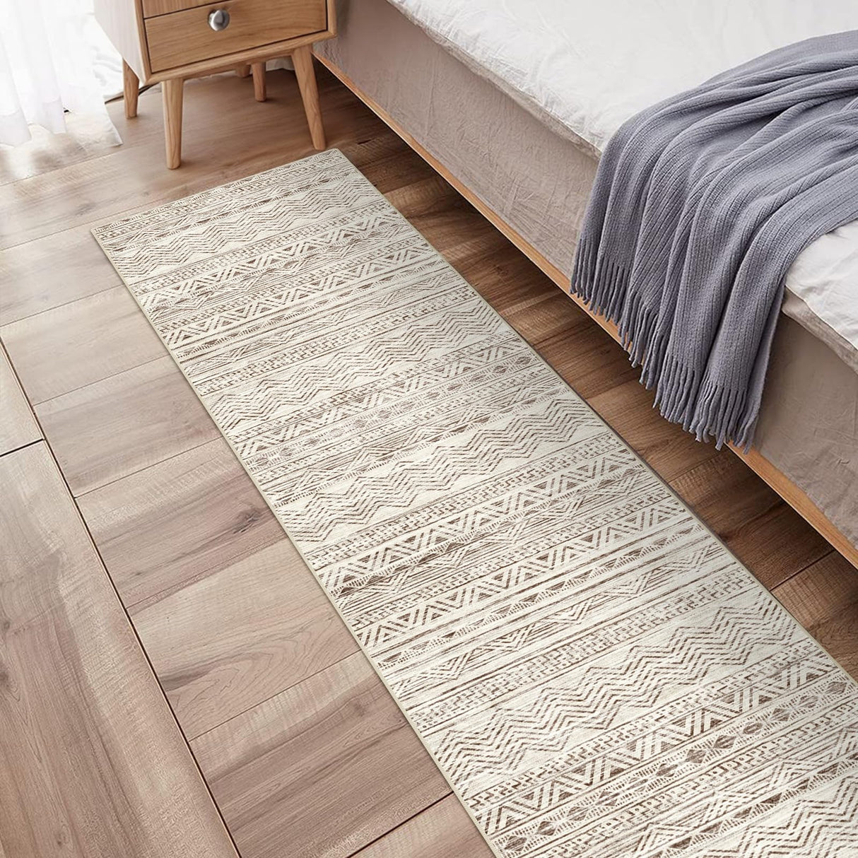 Moroccan Washable Hallway Runner Rug - 2'6"x12' Non Slip Floor Mat for Kitchen Low Pile Living Room Carpet with Rubber Backing Bedroom Rugs for Entryway 2'6"x12' Beige Ksrau