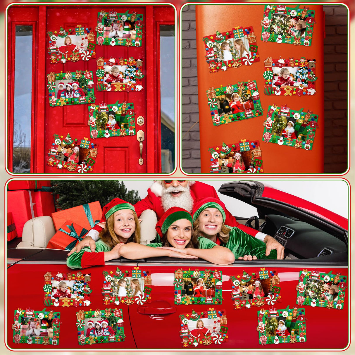 Remagr 496 Pcs Christmas DIY Picture Frames Craft Kit 32 Set Felt Photo Frames with 200 Christmas Sticker to Decorate with 100 Foam Leaves, 100 Ball, 64 Magnet for Xmas Winter Party Favor Home Decor Remagr