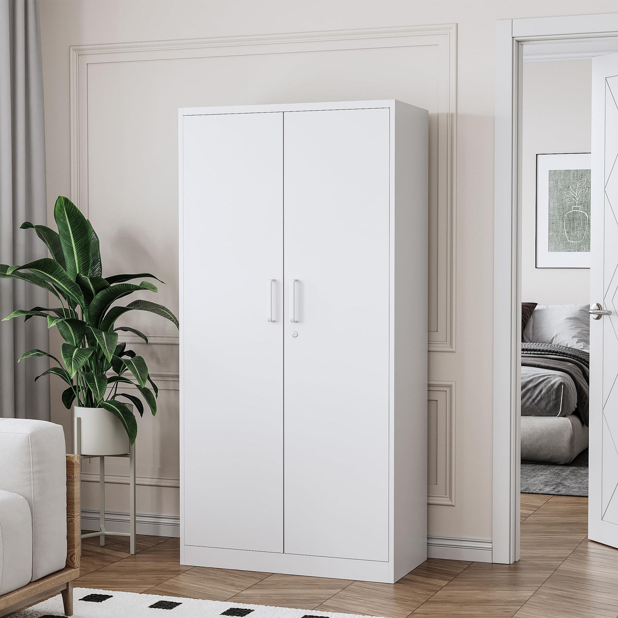 STANI Locking Metal Storage Cabinet with 5 Adjustable Shelves 71”H×32”W×16”D Tall Metal Locker for Office,Home,Garage,Gym,School STANI