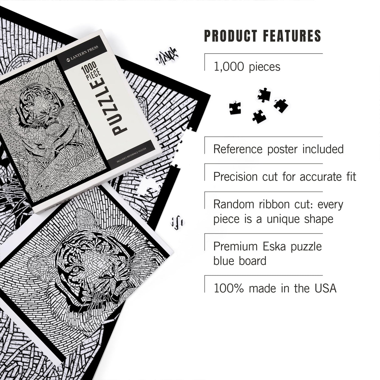 Lantern Press Tiger, Coloring Book 1000 Piece Jigsaw Puzzle for Adults, Made in USA with Reference Poster Lantern Press