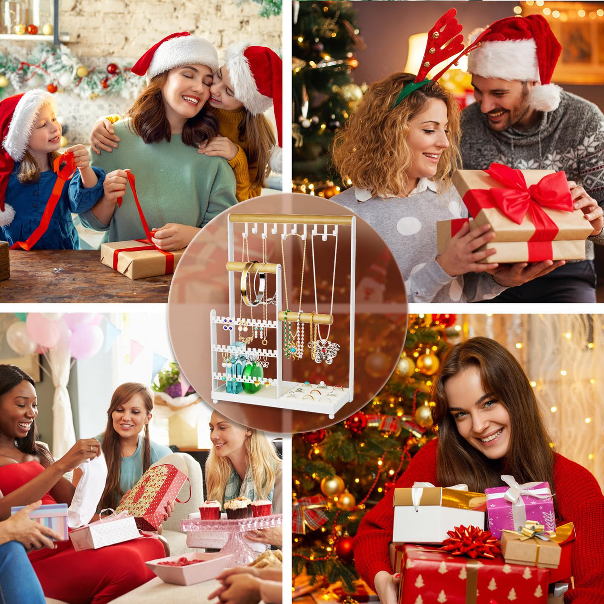 Jewelry Holder Organizer Stand, Jewelry Display Rack with 36 Holes Earring Holder, 10 Hooks Necklace Organizer, Velvet Ring Holder Dish, Birthday Gifts Ideas for Mom Women Room Decor coobest