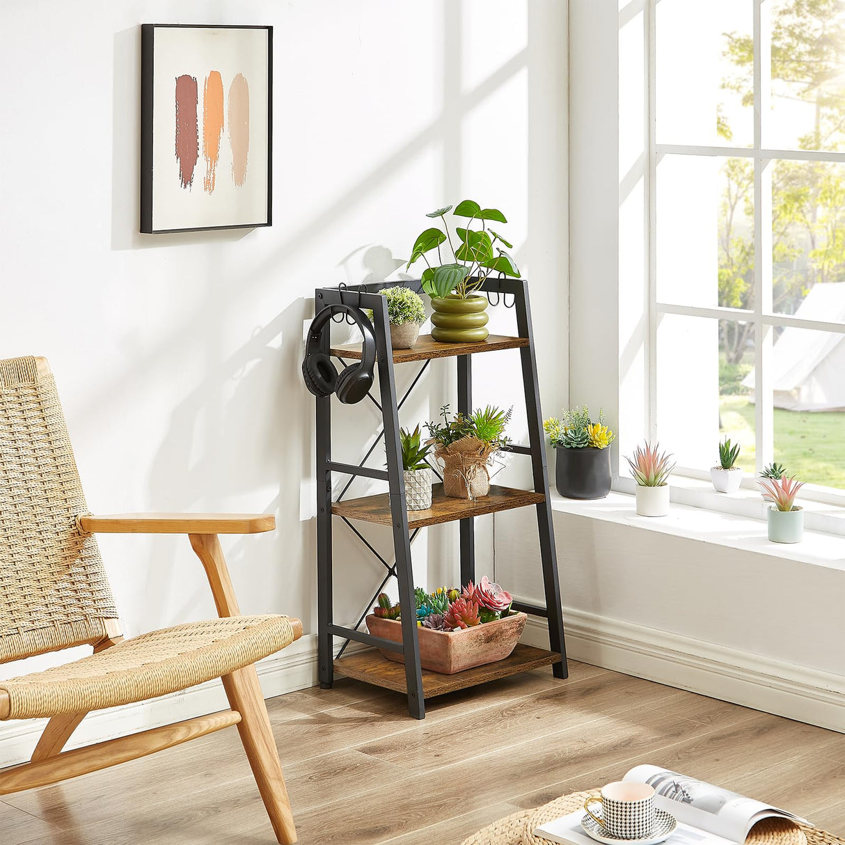 EYOCAL 3-Tier Bathroom Ladder Shelf, Standing Tower Shelf Bookcase Freestanding Tower for Living Room Home and Office EYOCAL