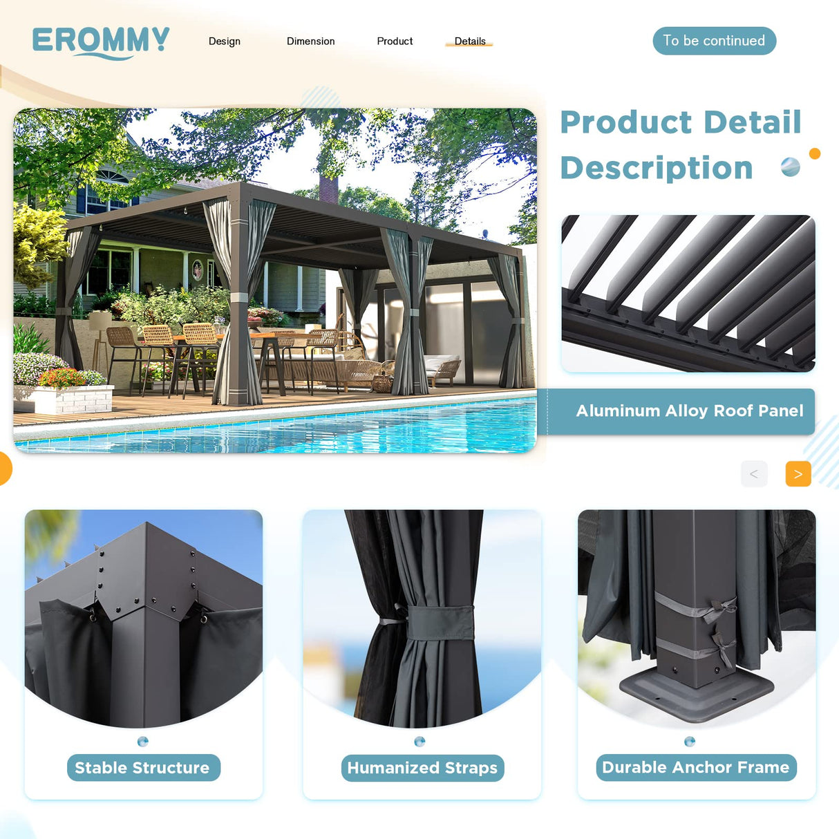 EROMMY Louvered Pergola 10' x 20' Outdoor Hard Top Pergola with Aluminum Frame and Adjustable Metal Rainproof Roof for Garden & Patio, Curtains and Netting Included, Gray-Black EROMMY