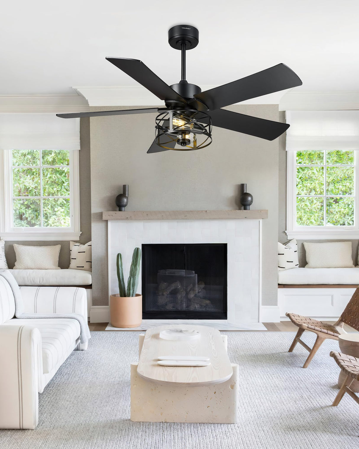 YOUKAIN Ceiling Fans With Lights, 48 Inch Farmhouse Ceiling Fans with Lights and Remote, 5-Reversible Blades with Matte Black/Wooden Finish, 48-YJ632-BKW YOUKAIN