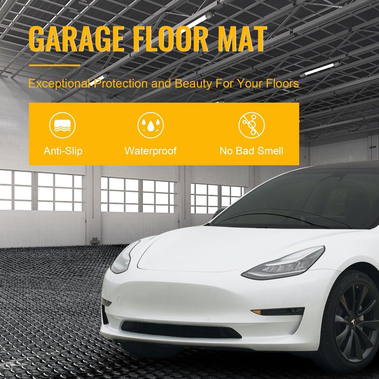 Grandroad auto 8x20 FT Garage Floor Mat, 2.4mm Thicked Flooring Roll 160 sqft Diamond Plate PVC Rubber Trailer Mat, Non-Slip Floor Protector Mat for Garage Warehouse Gyms Boats, Black Grandroad auto