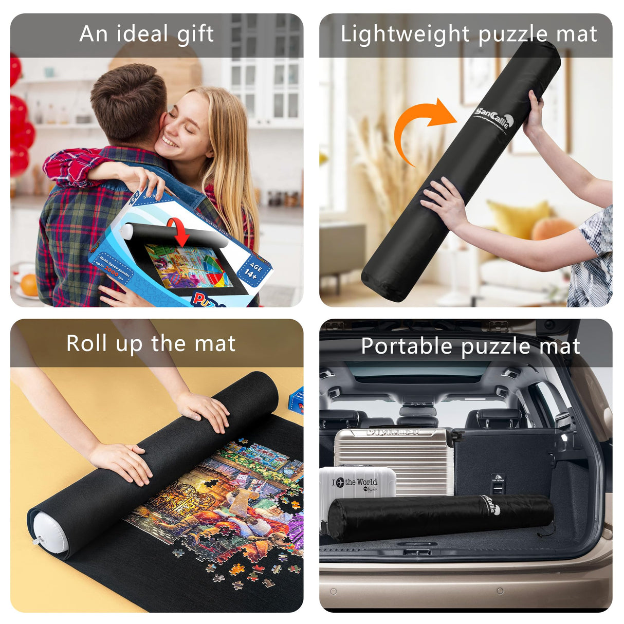 Sancallie Jigsaw Puzzle Mat Roll Up, 51"x34" Jigsaw Storage Felt Mat, Jigroll up to 2,000 Pieces, Gift Box with Drawstring Storage Bag, 3 Elastic Band, Hand Pump, Portable Puzzle mat Sancallie