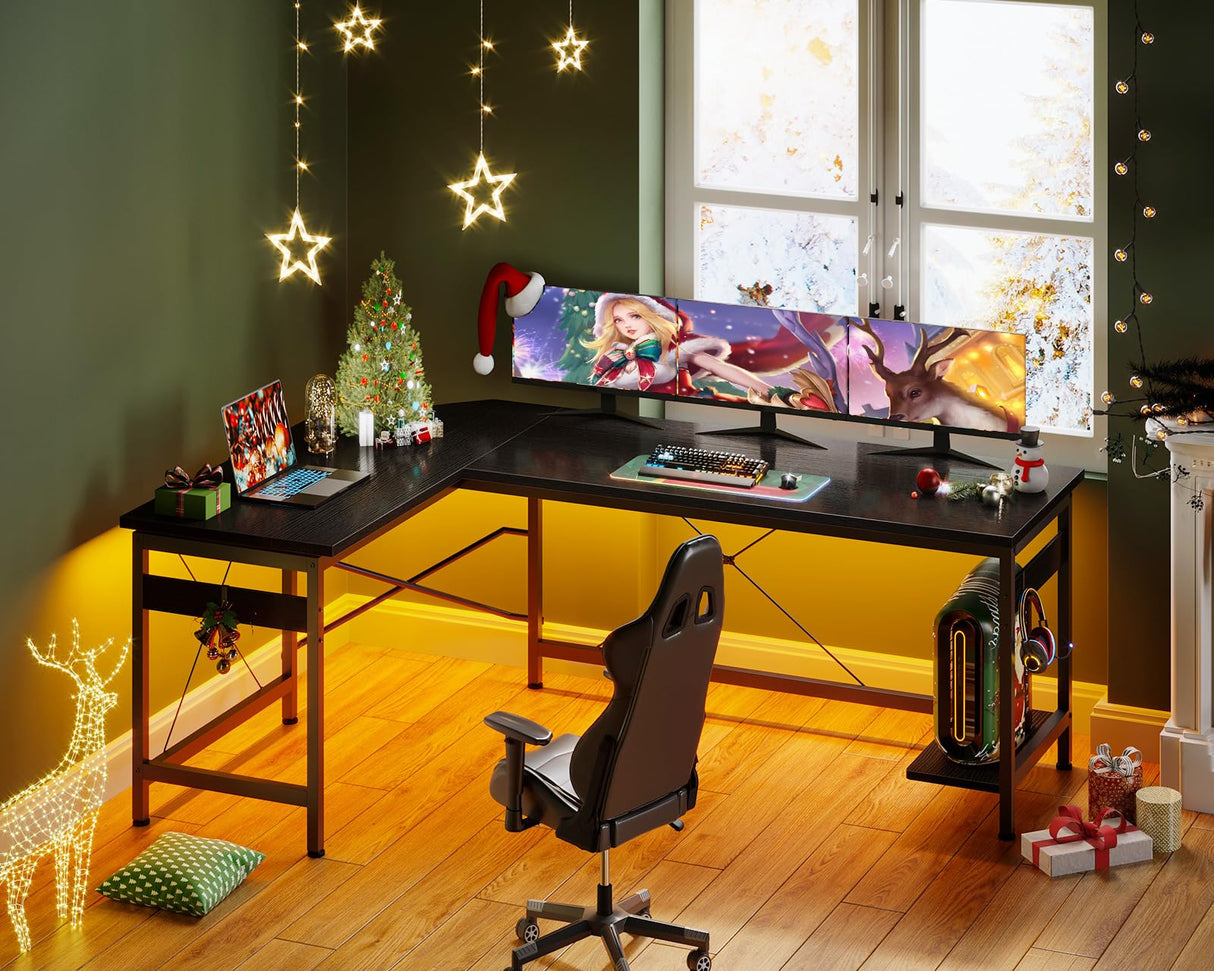 Coleshome 66" L Shaped Gaming Desk, Corner Computer Desk, Sturdy Home Office Computer Table, Writing Desk, Larger Gaming Desk Workstation, Black Coleshome