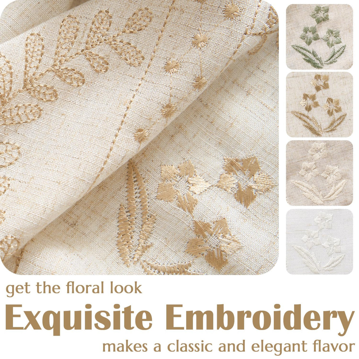 jinchan Linen Curtains for Bedroom Floral Curtains 108 Inch Length Linen Blend Beige Embroidered Drapes Farmhouse Flower Patterned Drapes for Living Room Window Treatments Set 2 Panels jinchan