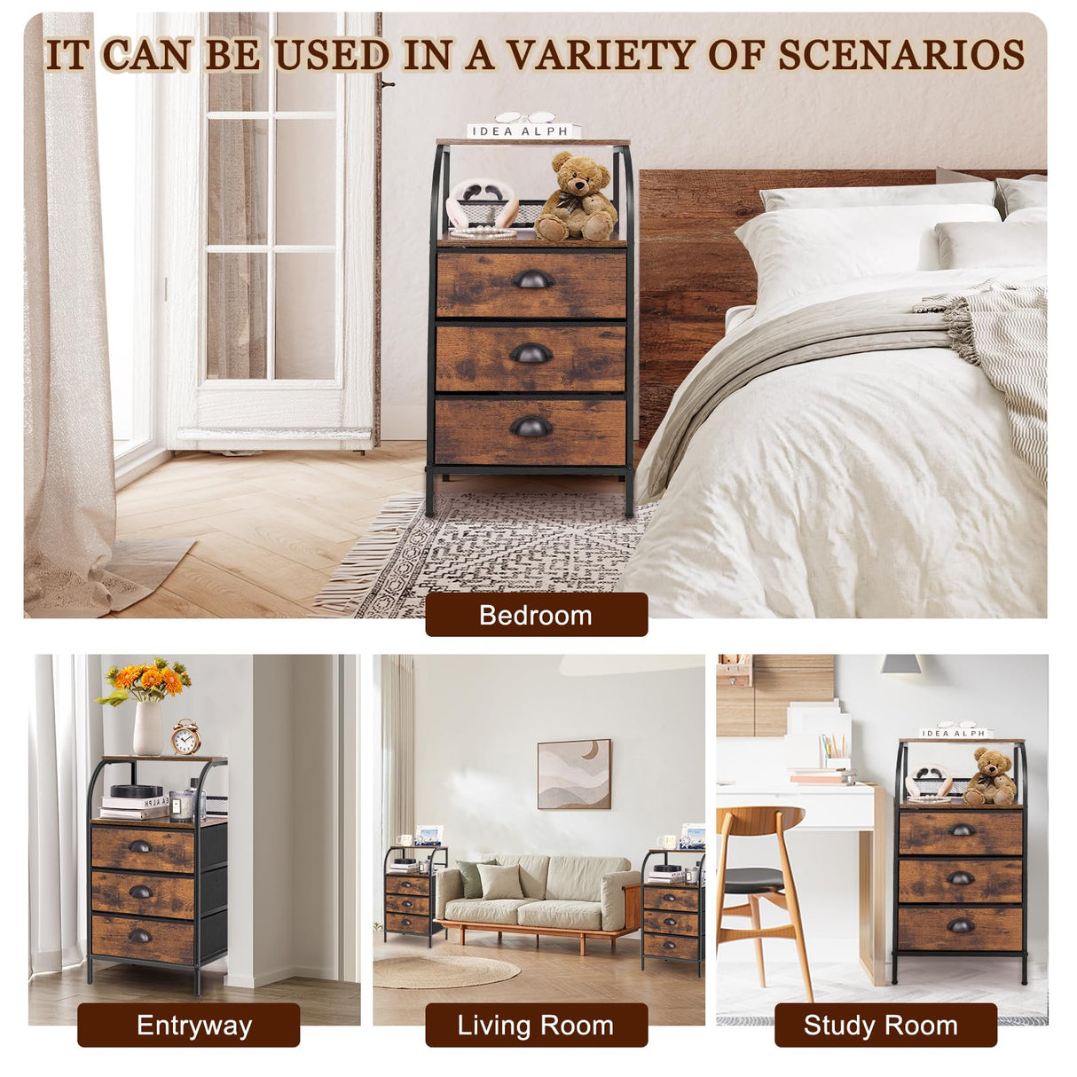 Jixlantuc Nightstand Bedside Table Drawer Organizer Side Table with Fabric Drawers End Tables Living Room Night Stand Chest of Drawers for Bedroom,Hallway, Entryway Jixlantuc