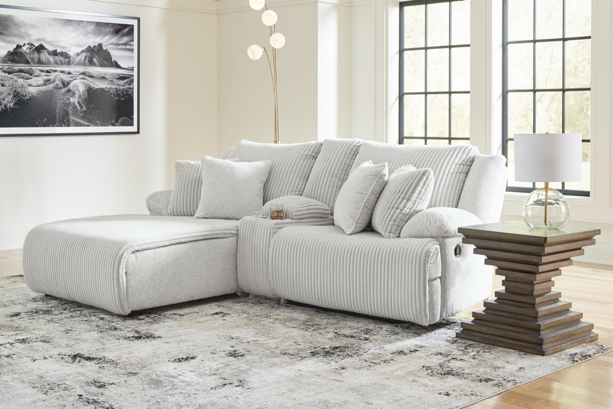 Signature Design by Ashley Top Tier Casual L-Shaped Left-Arm Facing 3-Piece Reclining Sectional Sofa with Chaise, Console Storage and 4 Accent Pillows, White Signature Design by Ashley