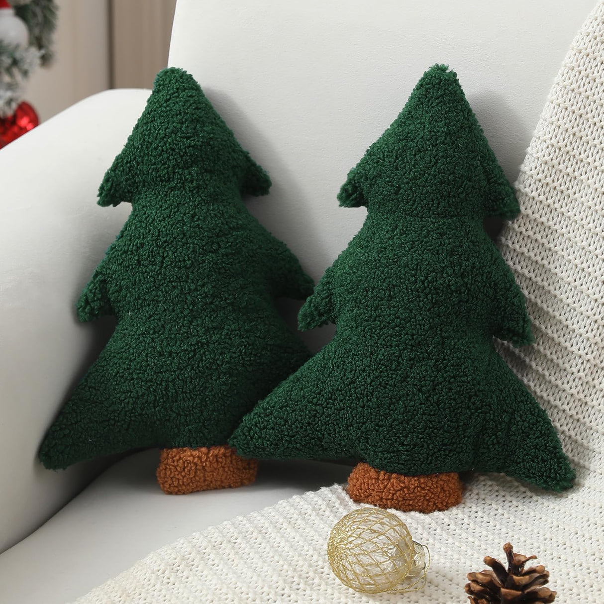 Allorry Christmas Pillows,Christmas Tree Pillow Set of 2 Cute Xmas Tree Shaped Plush Pillow Stuffed Christmas Decor for Party Home Sofa Cushion Bed Decorations(12.2 Inch) WL-006B Allorry