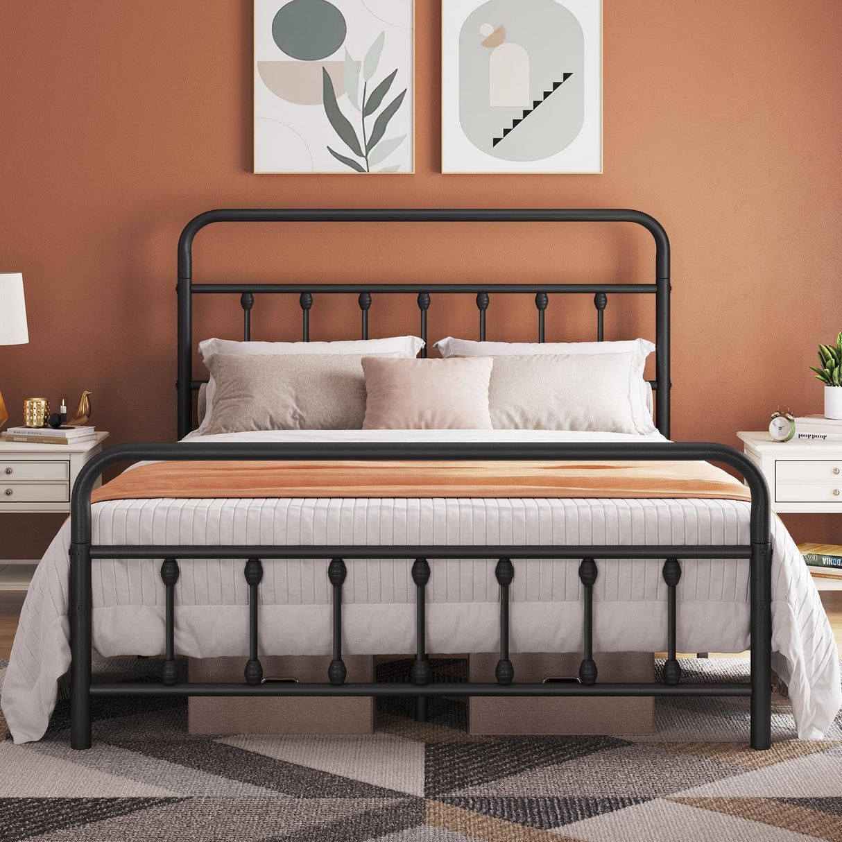 Topeakmart Victorian Style Queen Size Metal Bed Frame with Headboard and Under Bed Storage Topeakmart