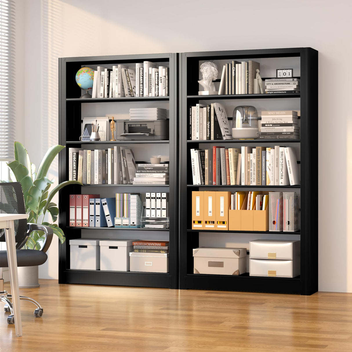 Metal Bookshelf,69" Tall Wide Industrial Bookshelf,5-Tier Sturdy Bookcase with Adjustable Shelves,Heavy Duty Strong open bookshelf,Black Bookcase with 6 Shelves for Office, Living Room, Library ZONLESON